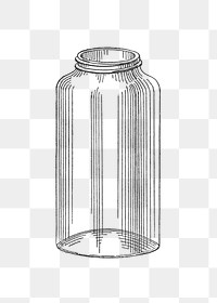 Jar png vintage illustration, black and white design on transparent background