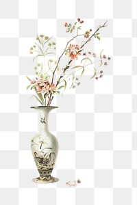 Antique png pink flower vintage illustration on transparent background