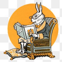 Mr Bunny png, his book, rabbit illustration by W.H. Fry, transparent background. Remixed by rawpixel.