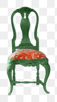 Green vintage chair png, furniture illustration, transparent background. Remixed by rawpixel.