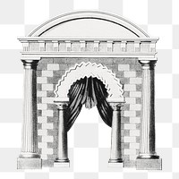 Vintage arch png curtain, architecture illustration, transparent background. Remixed by rawpixel.