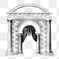 Vintage arch png curtain, architecture illustration, transparent background. Remixed by rawpixel.