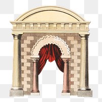 Vintage curtain & arch png, architecture illustration, transparent background. Remixed by rawpixel.