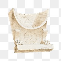 Sundial carving png watercolor illustration element, transparent background. Remixed from Sir Robert Smirke The Younger artwork, by rawpixel.