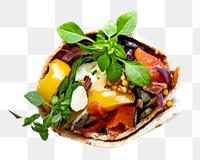 PNG Tortilla wraps with roasted vegetables and mozzarella cheese, collage element, transparent background