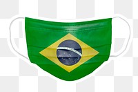 PNG Brazilian flag pattern face mask sticker with white border transparent background