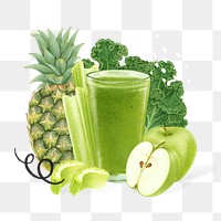 Green cold-pressed juice png sticker, transparent background