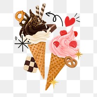 Ice-cream cone sundae png sticker, transparent background