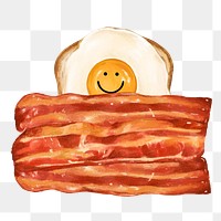 Fried-egg toast & bacon png food sticker, transparent background