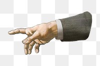 Manager's hand png pointing finger, vintage illustration on transparent background, inspired by the Creation of Adam, artwork of Michelangelo Buonarroti