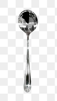 Png metal soup spoon, isolated object, transparent background