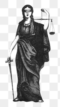 Woman png holding justice scales and sword, vintage illustration on transparent background. Remixed by rawpixel.
