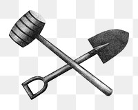 Crossed shovel png hammer illustration on transparent background. Remixed by rawpixel.