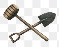 Crossed shovel png hammer illustration on transparent background. Remixed by rawpixel.