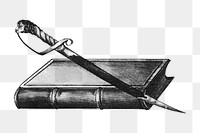 Book and dagger png illustration on transparent background. Remixed by rawpixel.