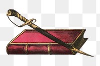 Book and dagger png illustration on transparent background. Remixed by rawpixel.