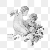 Vintage cherubs png flower illustration on transparent background. Remixed by rawpixel.