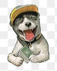 PNG vintage dog playing card game, transparent background. Remixed by rawpixel. 