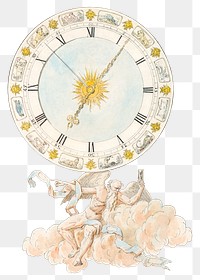 Vintage clock face png signs of the zodiac, transparent background. Remixed by rawpixel. 