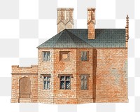 Vintage brick house png architecture, transparent background. Remixed by rawpixel. 