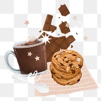 Chocolate chip cookies & milk png sticker, transparent background