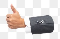 PNG Hand with thumbs up gesture collage element, transparent background