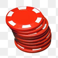 Png red casino token, isolated collage element, transparent background