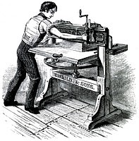 Illustration of a Registered Cutting Machine from The Art of Bookbinding by Joseph William Zaehnsdorf.