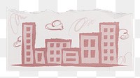 Office buildings png doodle sticker, aesthetic ripped paper design on transparent background