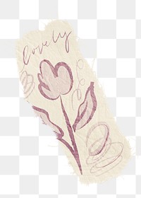 Tulip flower png doodle sticker, aesthetic ripped paper design on transparent background