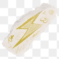 Lightning bolt png doodle sticker, aesthetic ripped paper design on transparent background