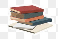 Png classic book stack sticker, aesthetic design, transparent background