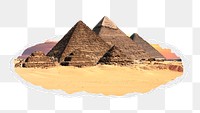 Egyptian pyramids png sticker, ancient travel landmark photo in ripped paper badge, transparent background