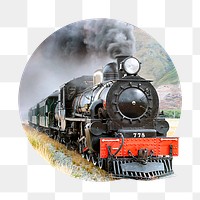 Vintage train png sticker, transportation photo badge, transparent background