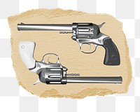 Russian roulette png guns sticker, ripped paper, transparent background