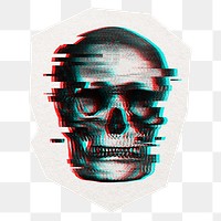 Glitch skull png collage element sticker, transparent background