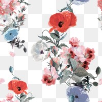 Retro flower png pattern clipart, transparent background, remixed from original artworks by Pierre Joseph Redouté