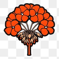 Png orange flower sticker, vintage illustration, transparent background