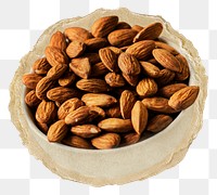 Almond bowl png sticker, food torn paper, transparent background