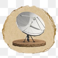 Satellite dish png sticker, ripped paper, transparent background