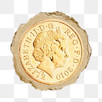 Png UK one pound coin on ripped paper. Location unknown, 1 JUNE 2022