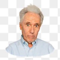 Png senior man staring sticker, transparent background