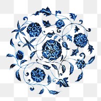 PNG blue floral round pattern sticker, transparent background.    Remastered by rawpixel