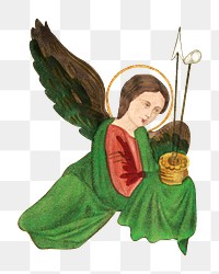 Angel holding arrows png sticker, vintage religious on transparent background.   Remastered by rawpixel