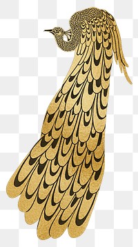 PNG Bradley's The Kiss peacock art nouveau sticker, transparent background, remixed by rawpixel