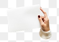 Hand holding paper png sticker, transparent background