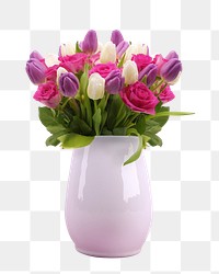 Pink flower vase png sticker, transparent background