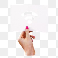 Hand holding wifi png sign sticker, transparent background