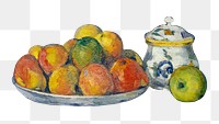 Png Cezanne’s Dish of Apples sticker, still life painting, transparent background.  Remixed by rawpixel.