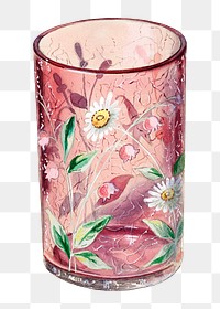 Floral water glass  png on transparent background, remixed by rawpixel